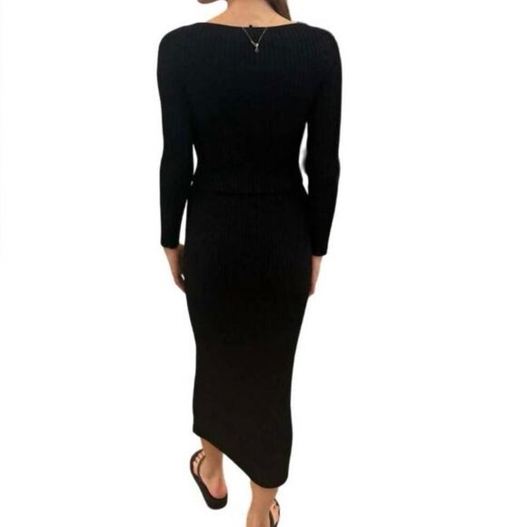 New Forte Forte Black Ribbed Stretch Wool Merino Midi Skirt Size 2 - Picture 2 of 9